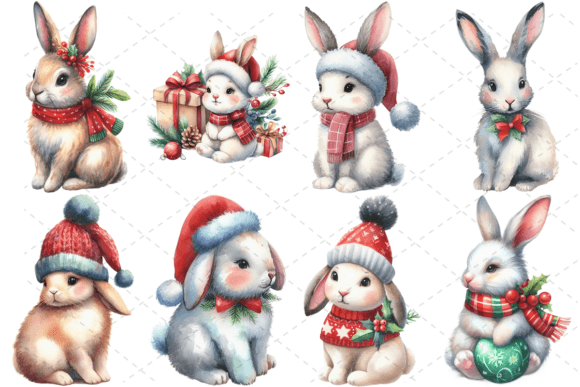 8 Christmas Bunny Sublimation Bundle: Festive Illustrations for Crafters