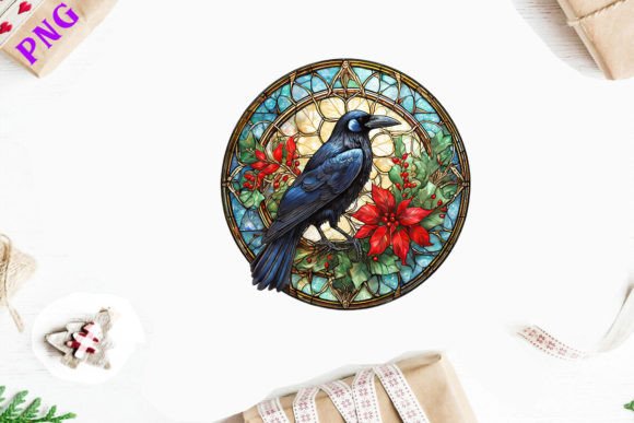 American Crow Christmas Stained Glass Illustrations Review