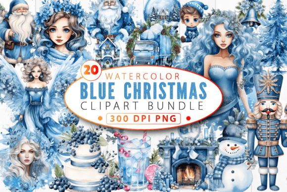 Blue Christmas Clipart Sublimation Bundl for Illustrations