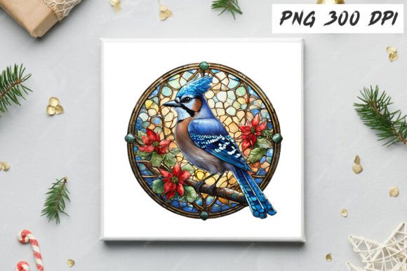 Blue Jay Christmas Stained Glass Clipart
