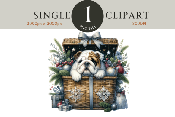 Bulldog Christmas Clipart Watercolor PNG for Illustrations