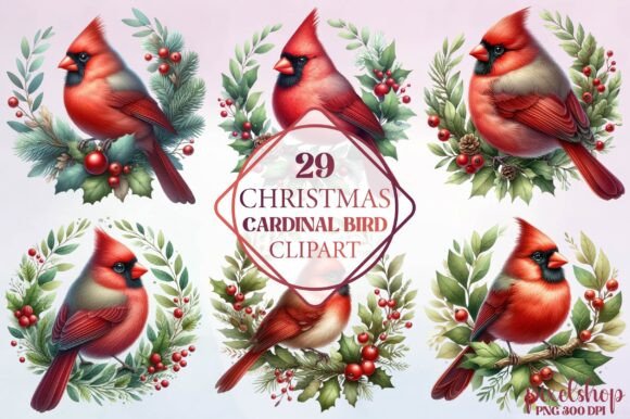Christmas Cardinal Bird Clipart for Illustrations and Crafts
