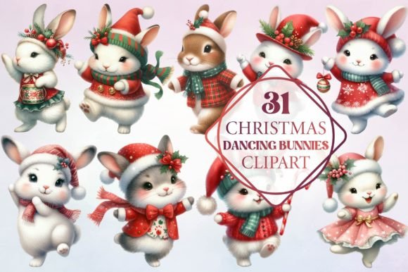 Christmas Dancing Bunnies Clipart: Freebies for Seasonal Blog Graphics