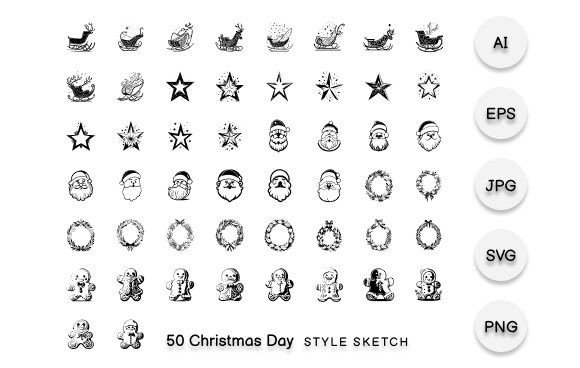 Christmas Day Element Draw Black Illustrations