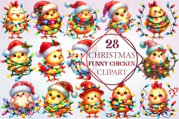 Christmas Funny Chicken Clipart for Brand Illustrations