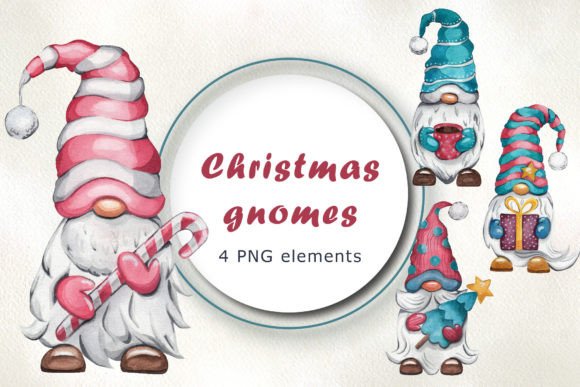 Christmas Gnomes, Watercolor Clipart: Seasonal Illustrations for Content Creators