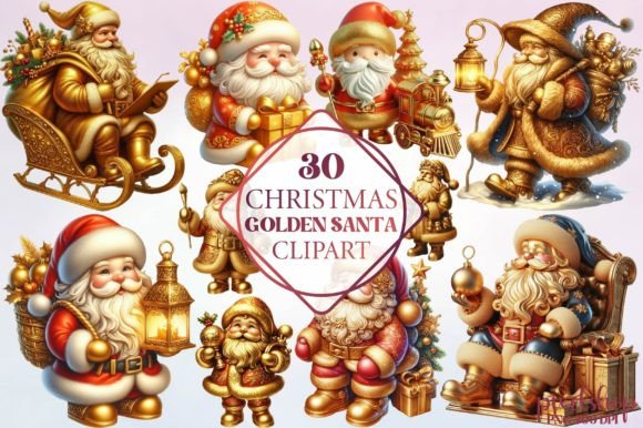 Christmas Golden Santa Clipart: Freebies for Editorial Polish