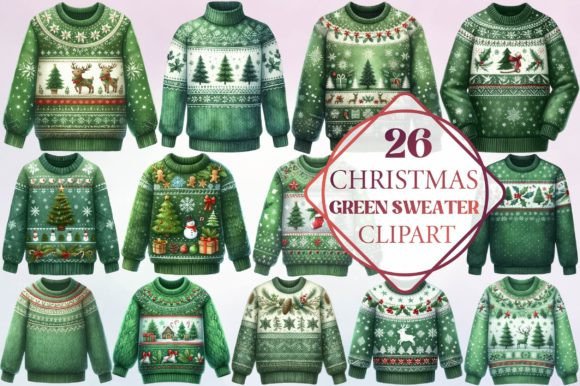 Christmas Green Sweater Clipart for Modern Illustrations