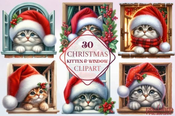 Christmas Kitten Window Clipart Review for Illustrations