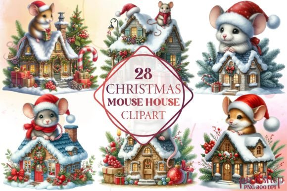Christmas Mouse Sitting Clipart for Illustrations