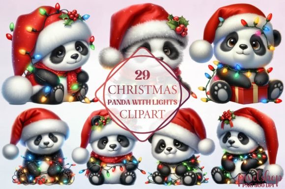 Christmas Panda with Lights Clipart Review for Illustrations