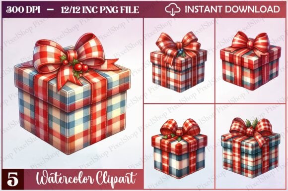 Christmas Plaid Gift Box Clipart: Freebies Review for Designers