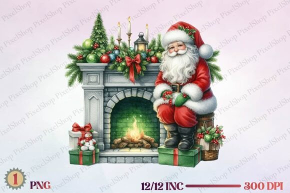 Christmas Santa with Fireplace Illustrations Review