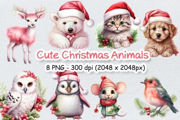 Cute Watercolor Christmas Animals Illustrations Review