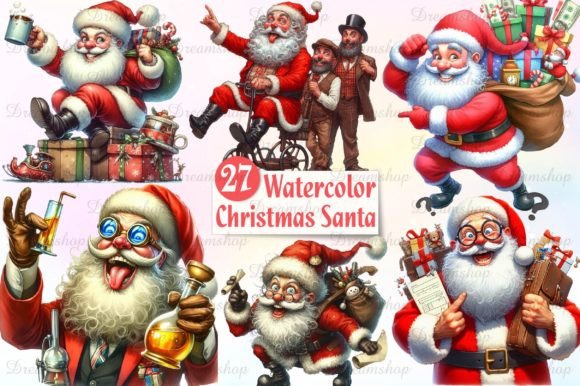 Funny Christmas Santa Clipart for Illustrations