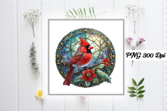 Northern Cardinal Christmas Stain Glass Illustrations