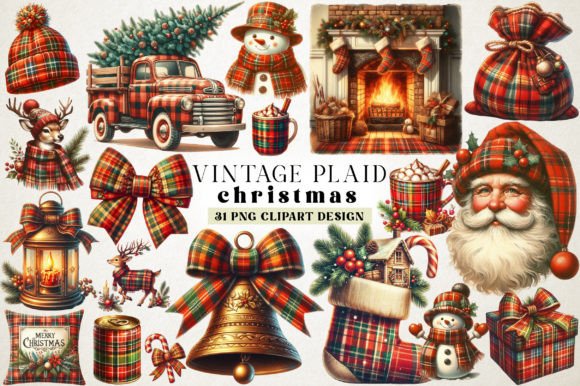 Plaid Christmas Sublimation Clipart for Seasonal Illustrations