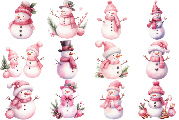 Review: 12 Pink Snowman Christmas Clipart Bundle