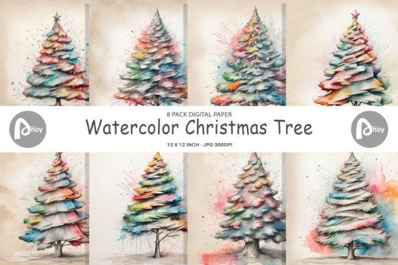 Review: Digital Paper Watercolor Christmas Tree Embroidery