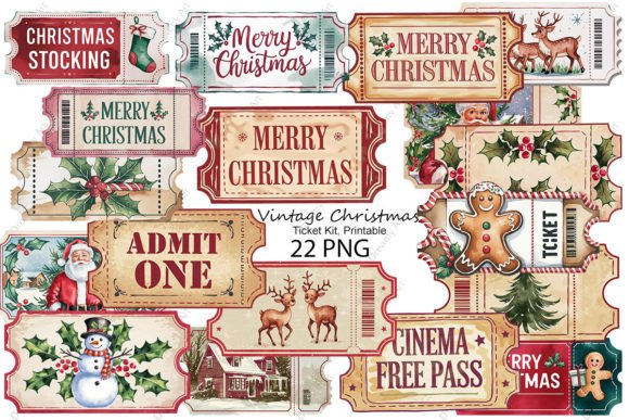 Vintage Christmas Ticket Kit, Printable