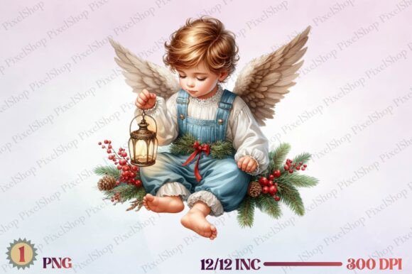 Watercolor Christmas Baby Angel Clipart