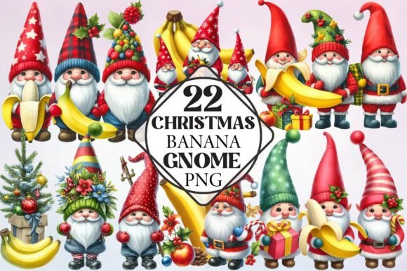 Watercolor Christmas Banana Gnomes Freebies Review