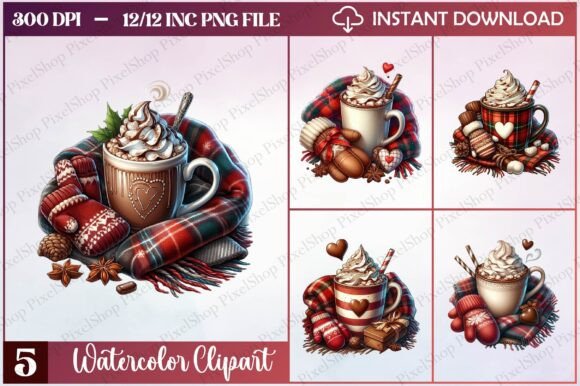 Watercolor Christmas Cozy Mug Clipart and Freebies