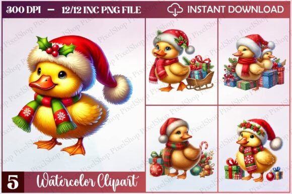 Watercolor Christmas Duck Clipart & Freebies