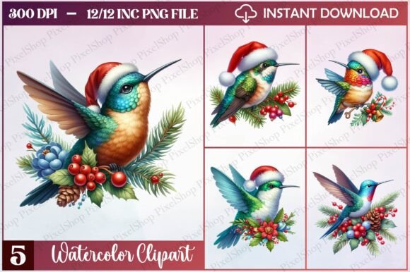 Watercolor Christmas Hummingbird Clipart Review: Freebies for Holiday Branding