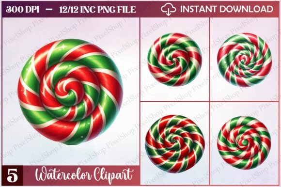 Watercolor Christmas Lollipop Clipart and Freebies