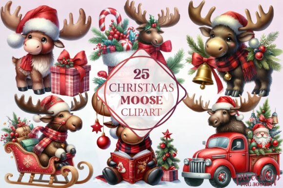Watercolor Christmas Moose Clipart: Freebies for Brand Design