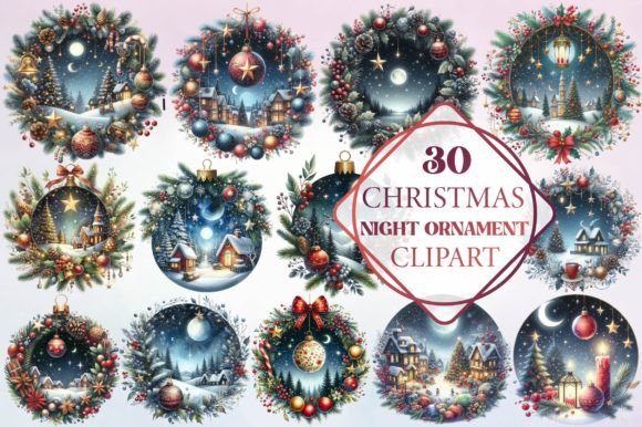 Watercolor Christmas Night Ornament: A Review for Illustrations and Editorial Design