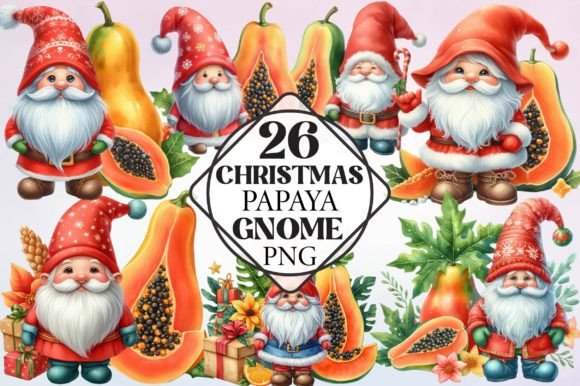 Watercolor Christmas Papaya Gnome Clipar Illustrations Review