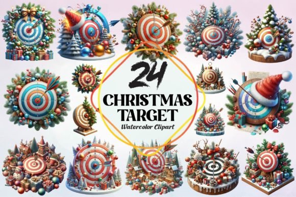 Watercolor Christmas Target Clipart