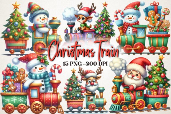 Watercolor Christmas Train Clipart