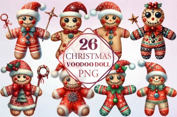 Watercolor Christmas Voodoo Doll Clipart: Illustrations for Seasonal Branding