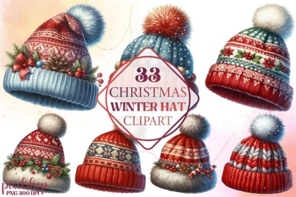 Watercolor Christmas Winter Hat Clipart for Freebies
